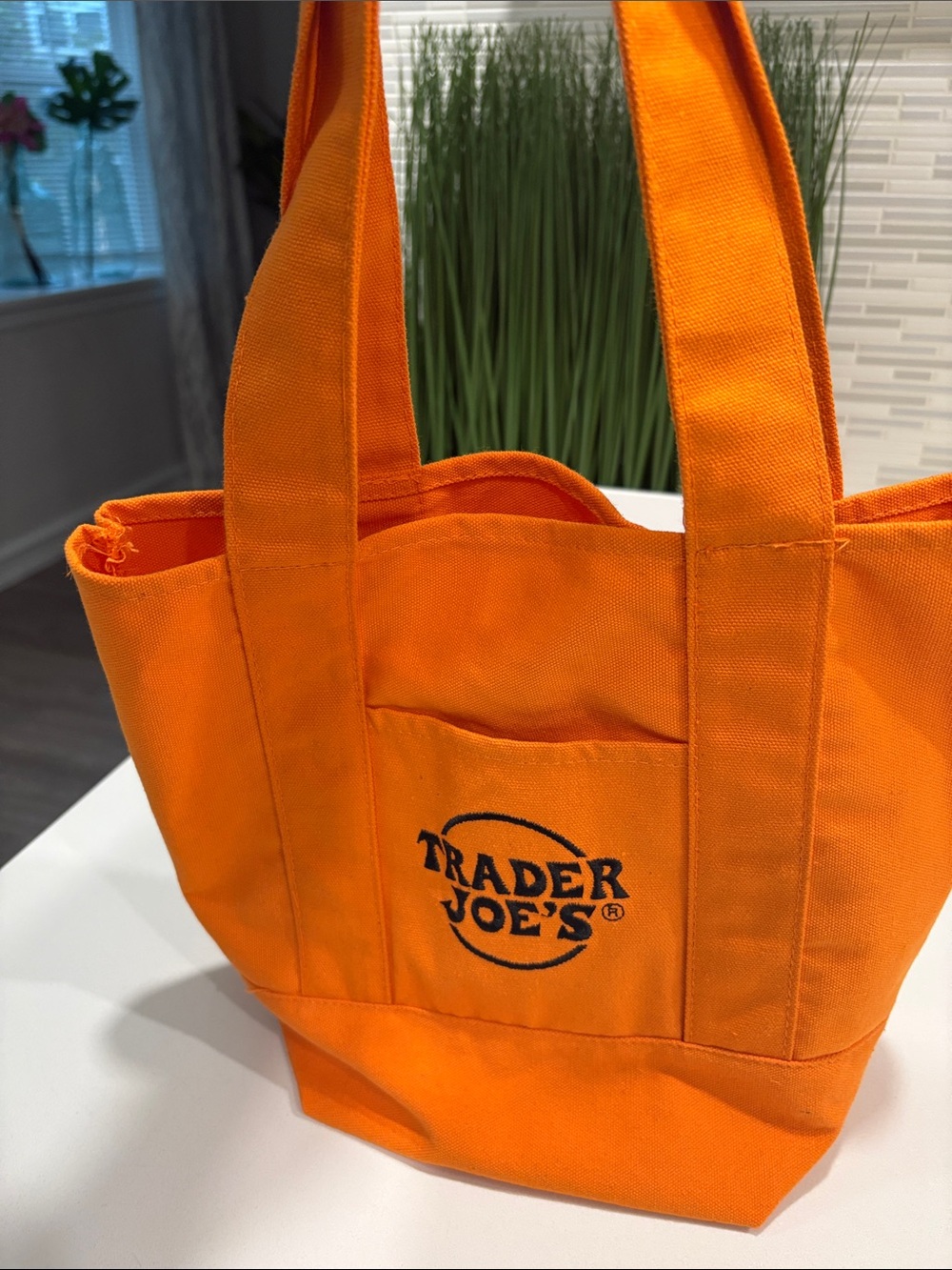 Trader Joe's Orange Canvas Tote Bag — Compact Reusable Shopper